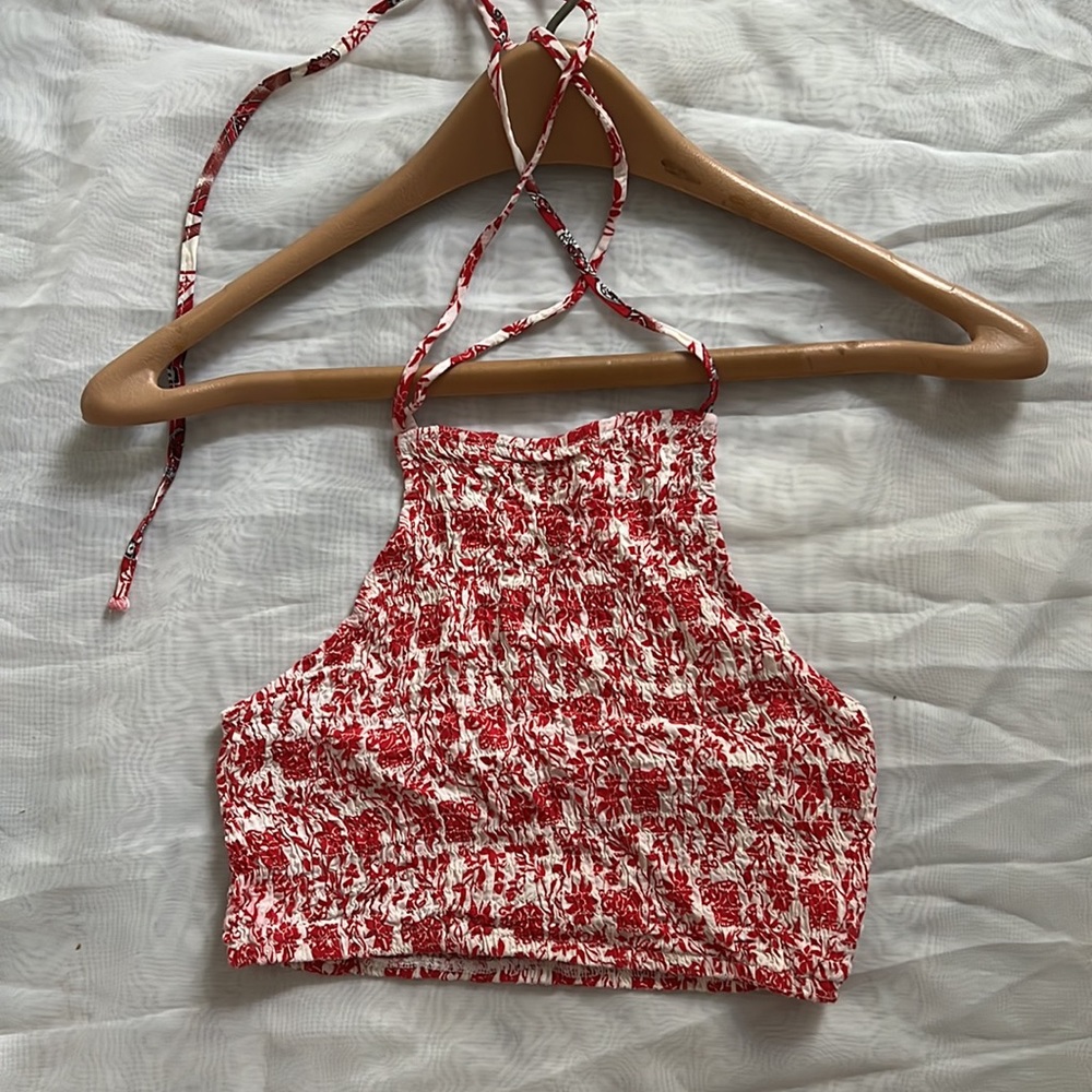 Halter Red/Cream Crop Top